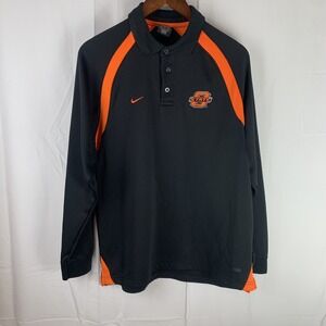 Oklahoma State Cowboys Men's Nike Team Black Orange Polo Long Sleeve Y2K‎ Medium